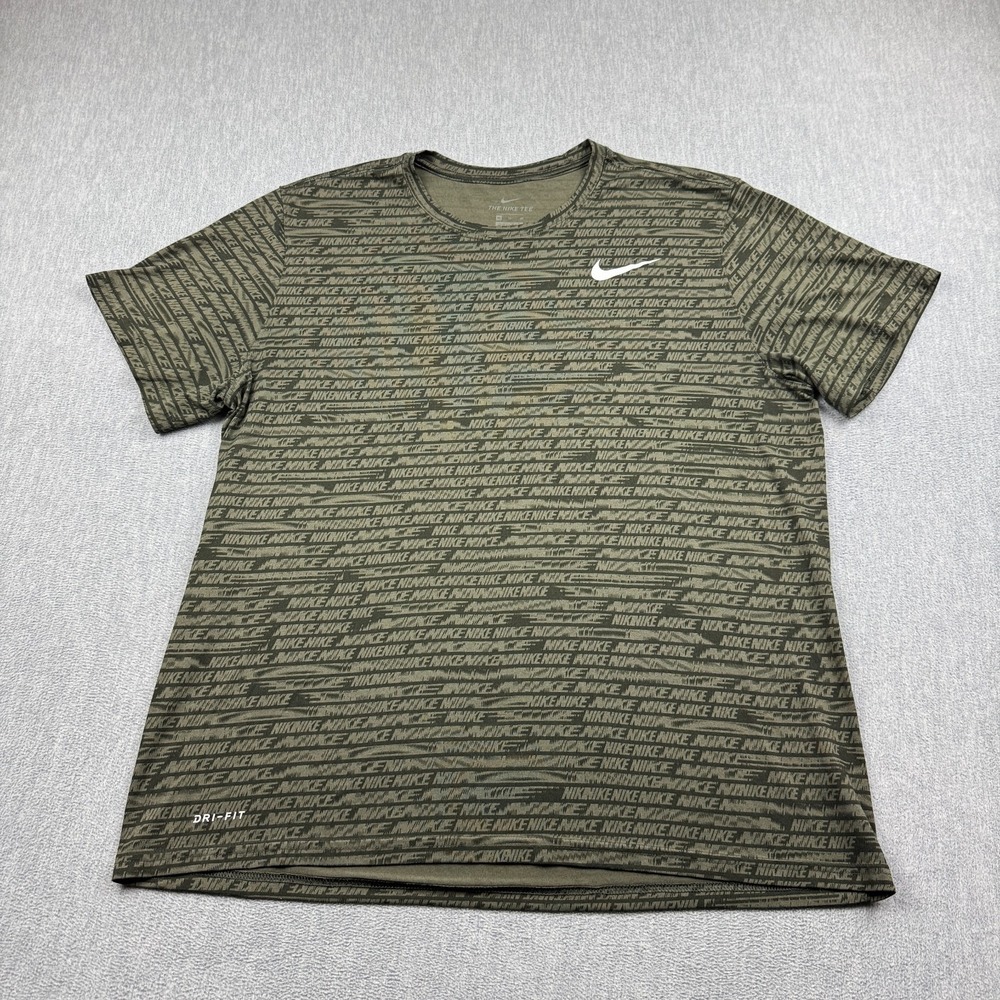 The Nike Tee Shirt Mens Green XL Short Sleeve Dri Fit Logos Workout Gym Training